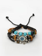 NVR Men's Evil Eye Multi-Coloured Leather Wraparound Bracelet