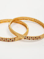 NVR Women's Set of 2 Gold-Polished Cubic Zirconia Stone Studded Bangles