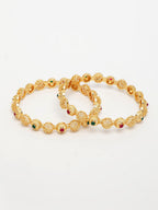 NVR Women's Set of 2 Gold-Polished Artificial Stones Traditional Bangles