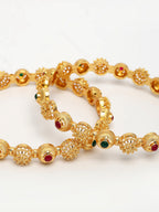 NVR Women's Set of 2 Gold-Polished Artificial Stones Traditional Bangles