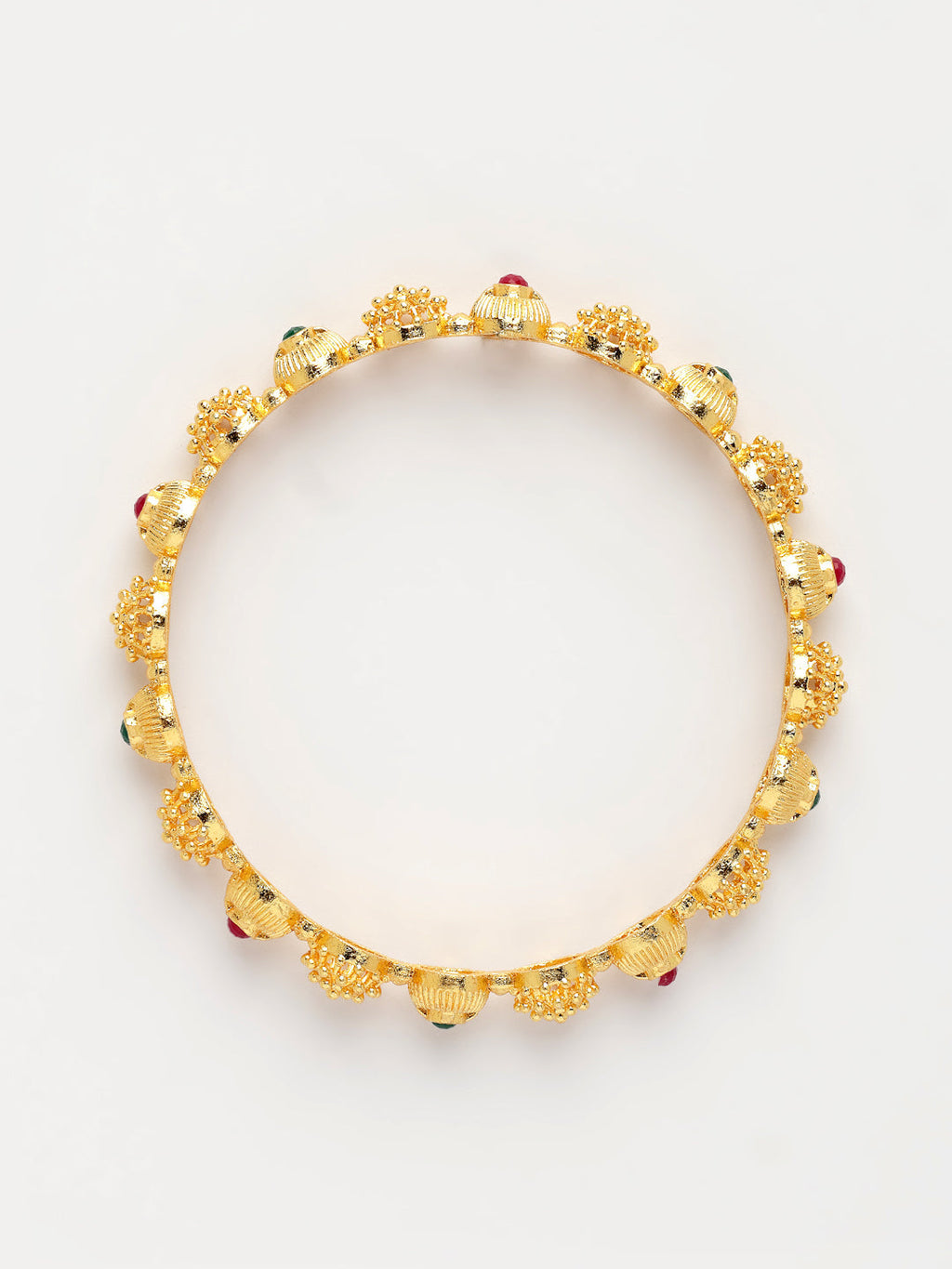 NVR Women's Set of 2 Gold-Polished Artificial Stones Traditional Bangles
