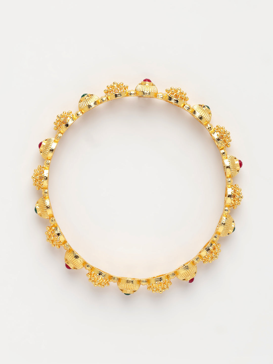 NVR Women's Set of 2 Gold-Polished Artificial Stones Traditional Bangles