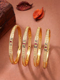 NVR Women's Set of 4 Gold-Polished Artificial Stones Traditional Bangles | Grab2Buy