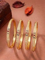 NVR Women's Set of 4 Gold-Polished Artificial Stones Traditional Bangles | Grab2Buy