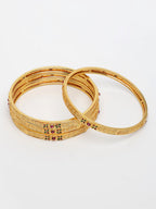 NVR Women's Set of 4 Gold-Polished Artificial Stones Traditional Bangles | Grab2Buy