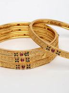NVR Women's Set of 4 Gold-Polished Artificial Stones Traditional Bangles | Grab2Buy