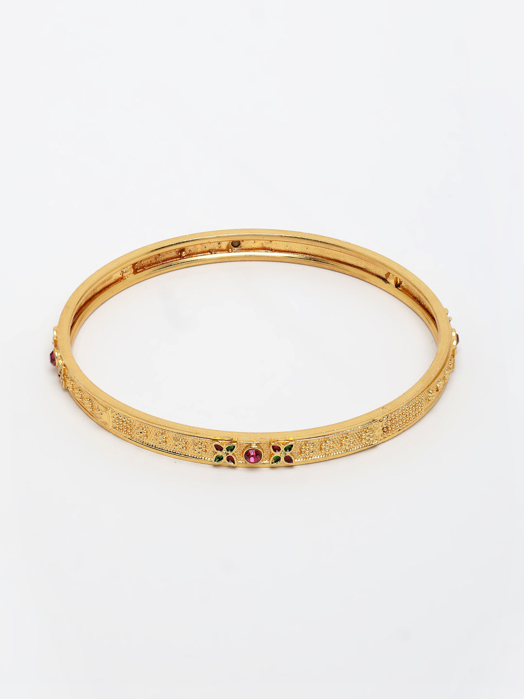 NVR Women's Set of 4 Gold-Polished Artificial Stones Traditional Bangles | Grab2Buy