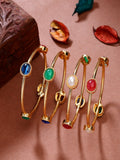 NVR Women's Set of 4 Gold-Polished Artificial Stone Studded Bangles | Grab2Buy