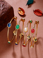 NVR Women's Set of 4 Gold-Polished Artificial Stone Studded Bangles | Grab2Buy