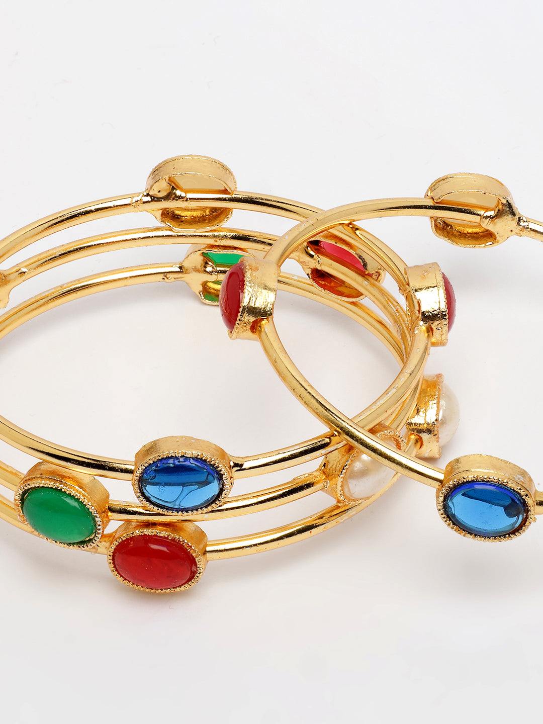 NVR Women's Set of 4 Gold-Polished Artificial Stone Studded Bangles | Grab2Buy