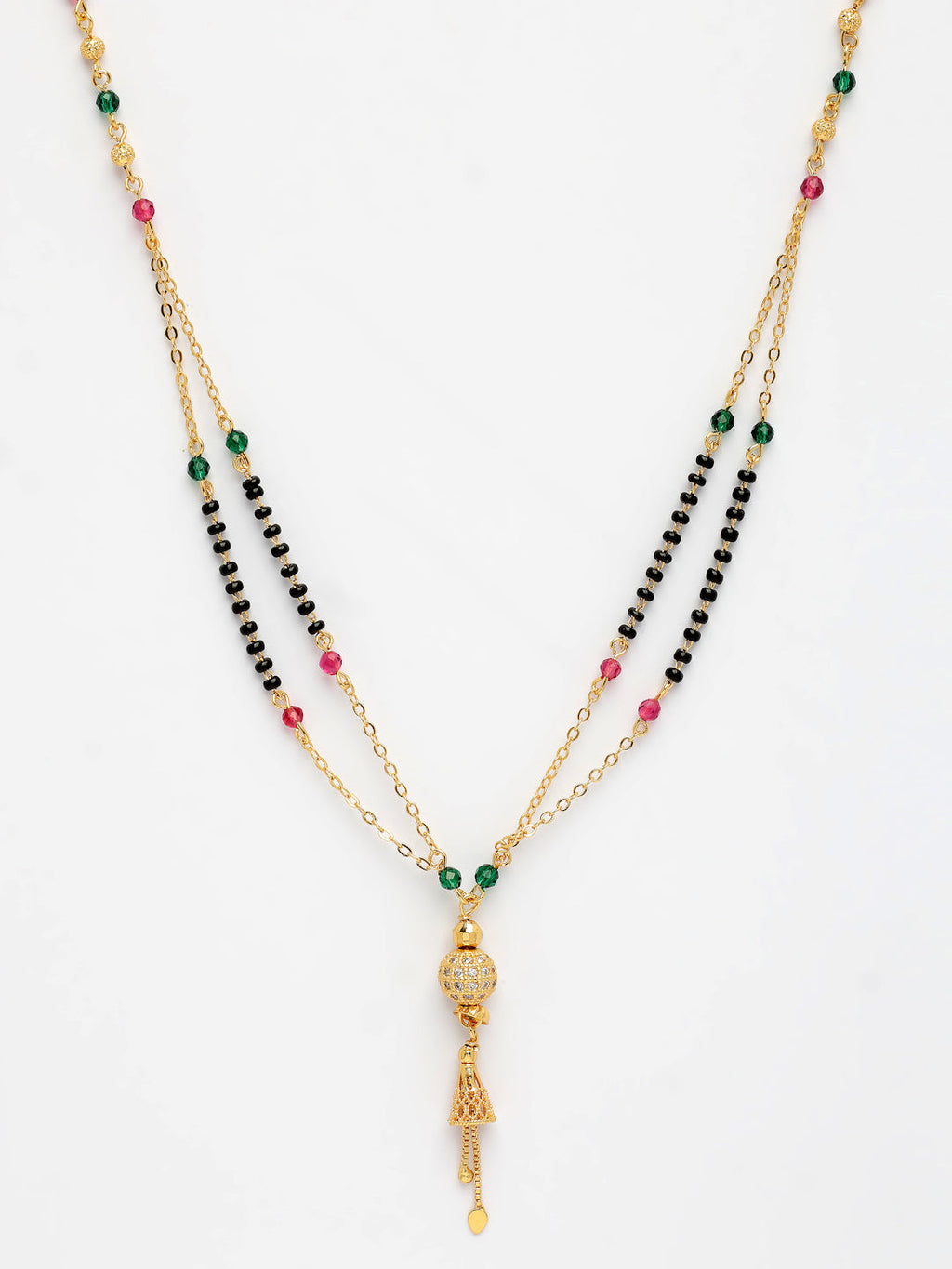 NVR Women's Gold-Polished Artificial Stones Studded & Beaded Mangalsutra