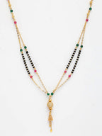 NVR Women's Gold-Polished Artificial Stones Studded & Beaded Mangalsutra