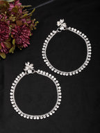 NVR Women's Set of 2 Silver-Plated Artificial Stone Studded Anklets | Grab2Buy