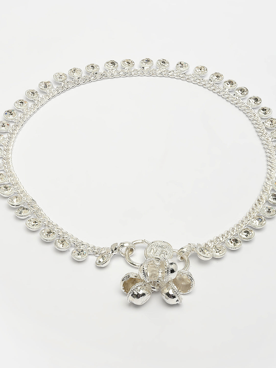 NVR Women's Set of 2 Silver-Plated Artificial Stone Studded Anklets | Grab2Buy