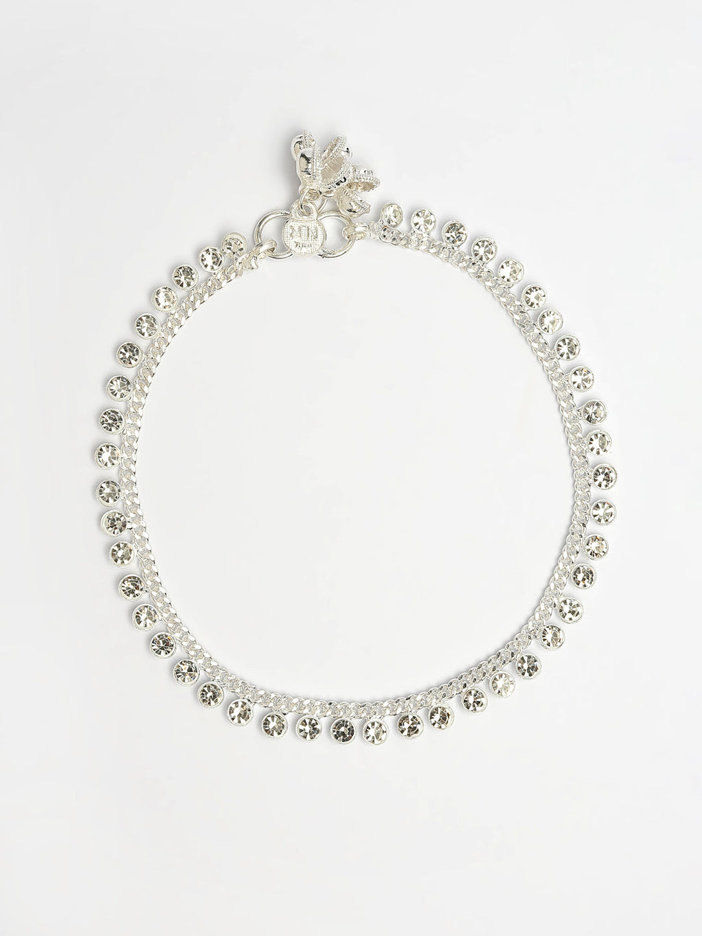 NVR Women's Set of 2 Silver-Plated Artificial Stone Studded Anklets | Grab2Buy