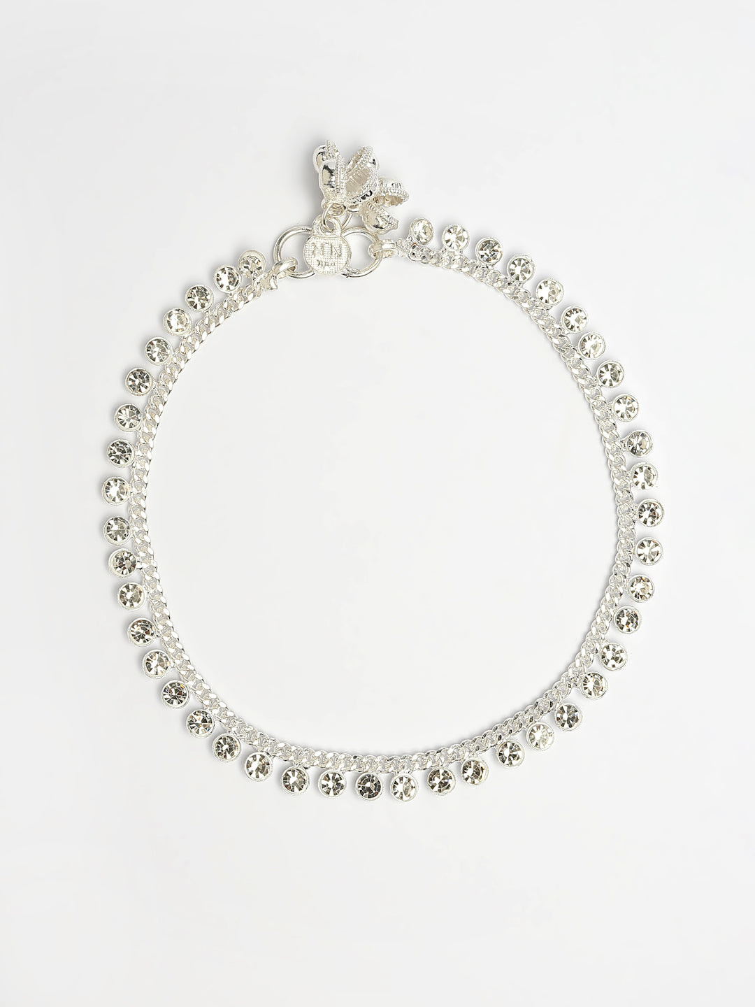 NVR Women's Set of 2 Silver-Plated Artificial Stone Studded Anklets | Grab2Buy