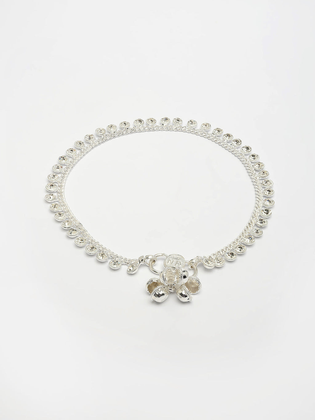 NVR Women's Set of 2 Silver-Plated Artificial Stone Studded Anklets | Grab2Buy