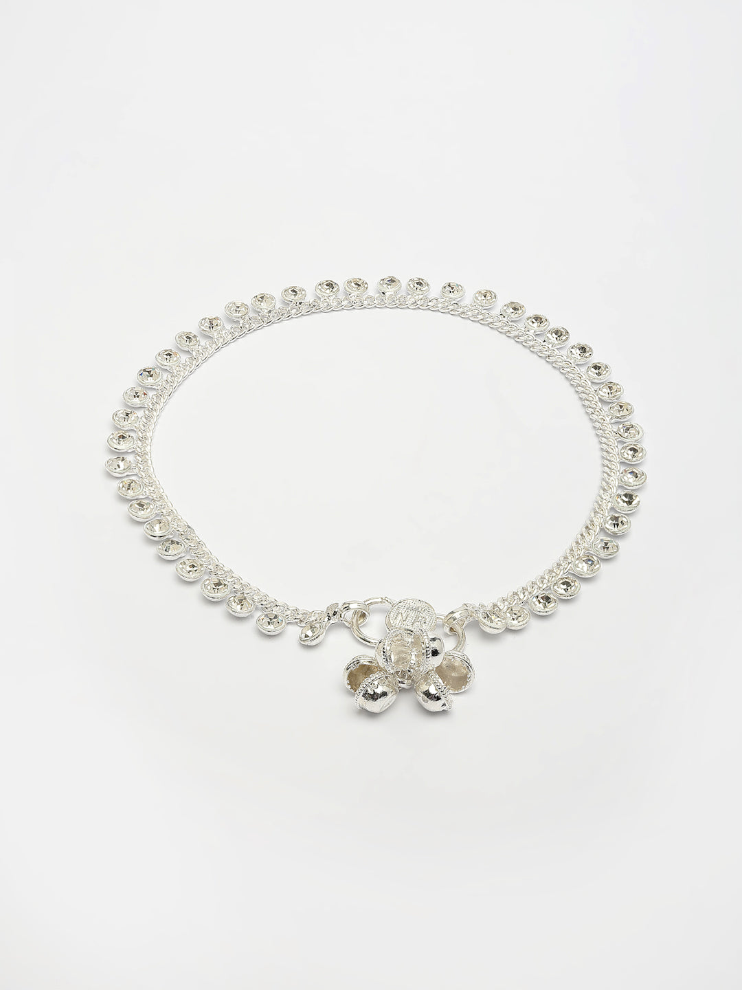 NVR Women's Set of 2 Silver-Plated Artificial Stone Studded Anklets | Grab2Buy