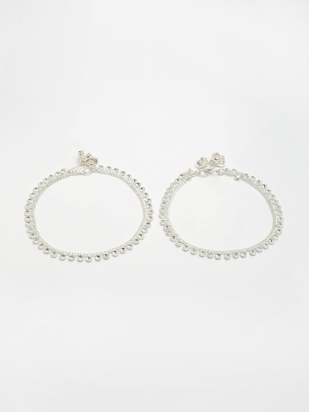 NVR Women's Set of 2 Silver-Plated Artificial Stone Studded Anklets | Grab2Buy