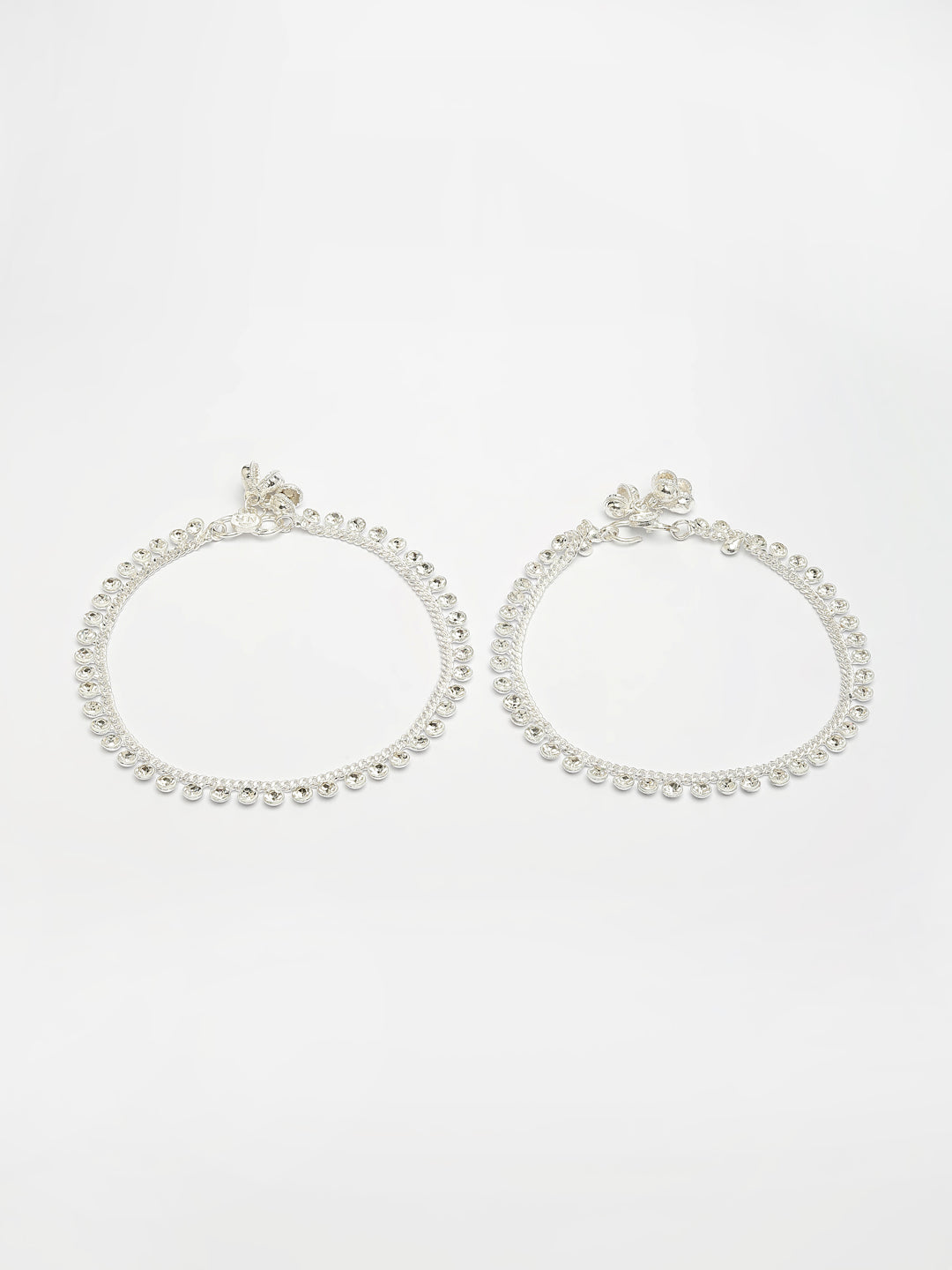 NVR Women's Set of 2 Silver-Plated Artificial Stone Studded Anklets | Grab2Buy