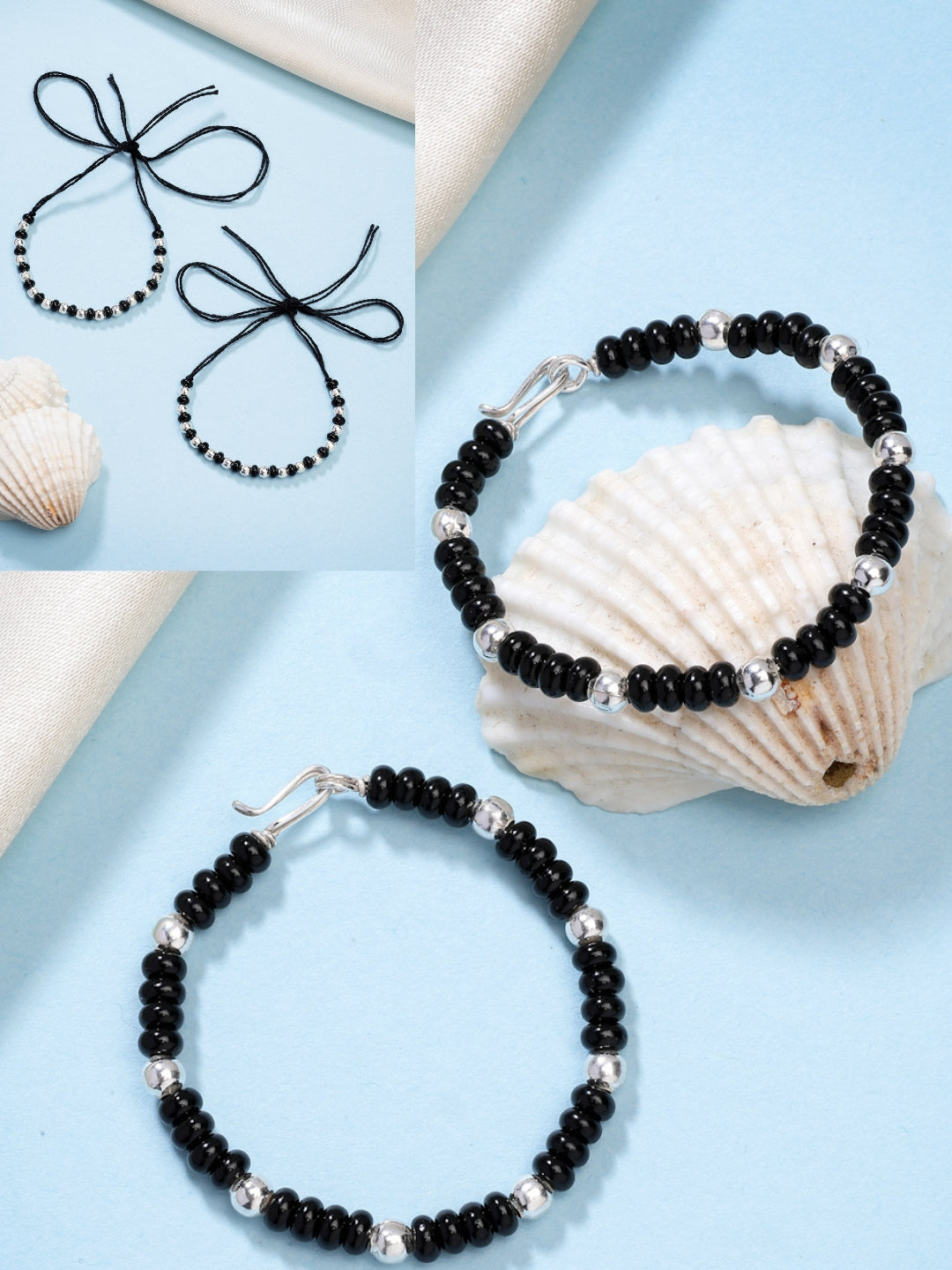 NVR Kids Pair of 2 Rhodium-Plated Artificial Beads Nazariya Link Bracelet | Grab2Buy