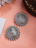 NVR Women Silver Plated Oxidized Circular Shape Stud Earrings | Grab2Buy