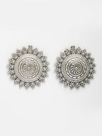 NVR Women Silver Plated Oxidized Circular Shape Stud Earrings | Grab2Buy