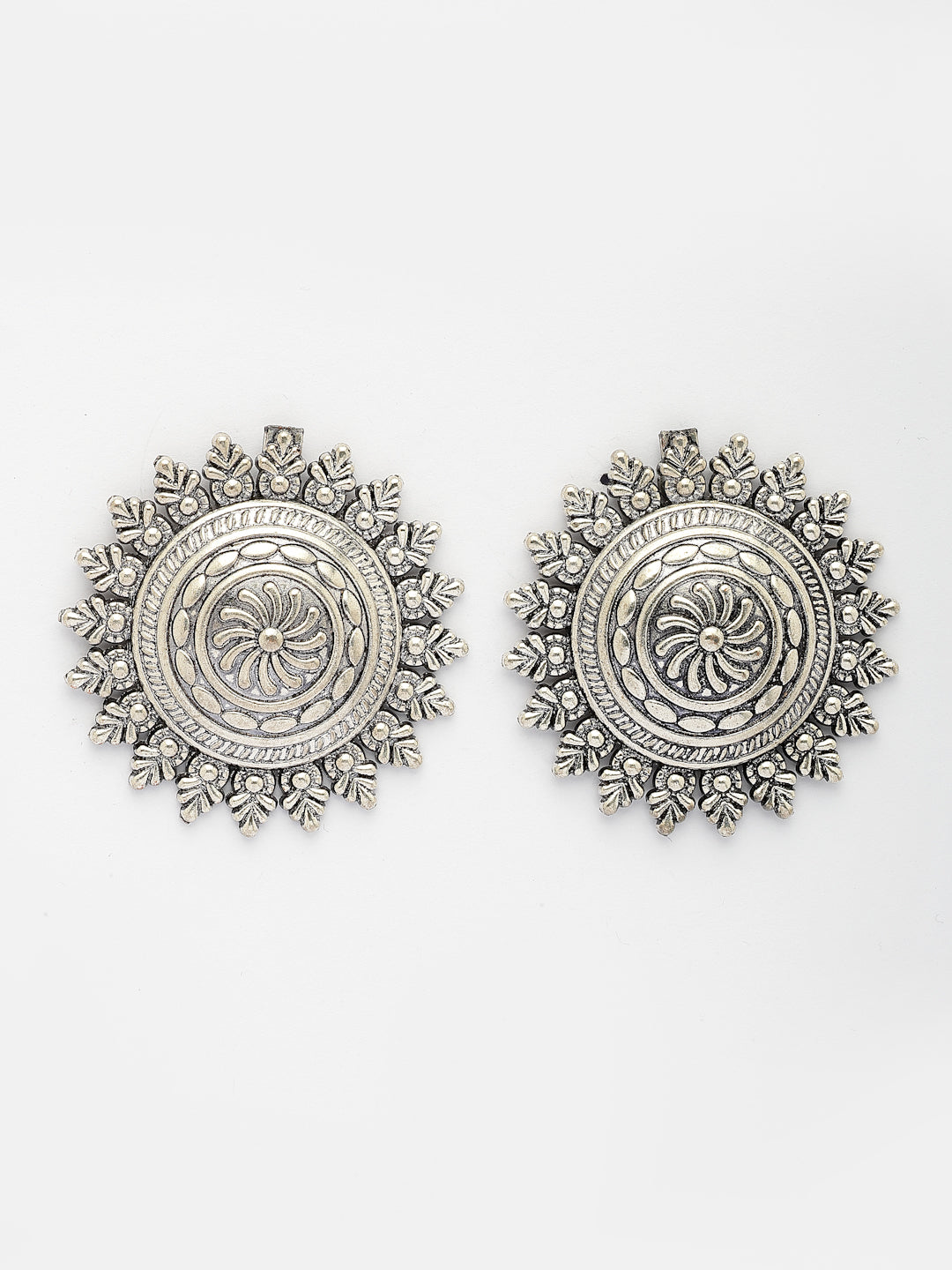 NVR Women Silver Plated Oxidized Circular Shape Stud Earrings | Grab2Buy