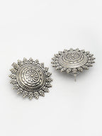 NVR Women Silver Plated Oxidized Circular Shape Stud Earrings | Grab2Buy