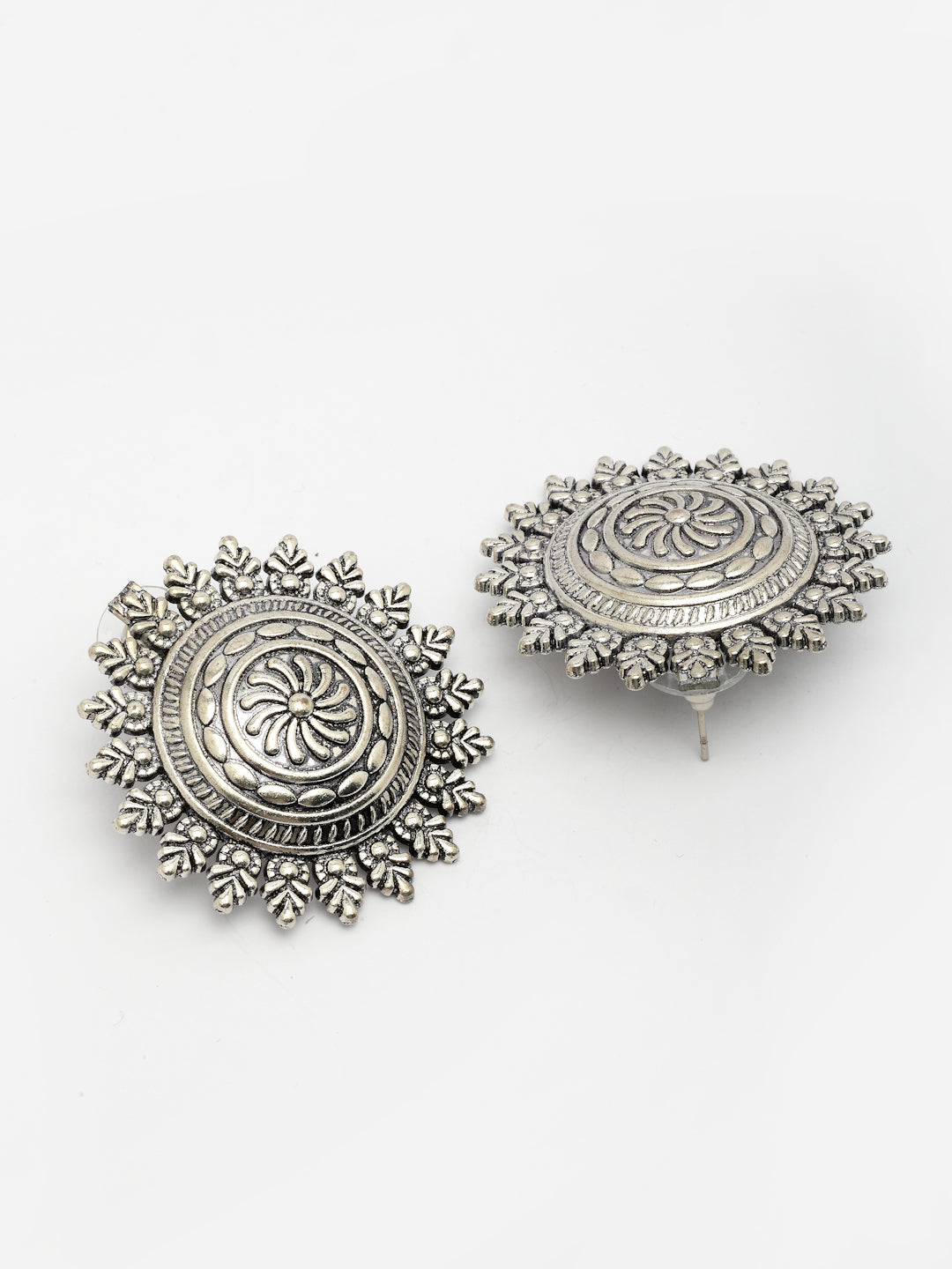 NVR Women Silver Plated Oxidized Circular Shape Stud Earrings | Grab2Buy