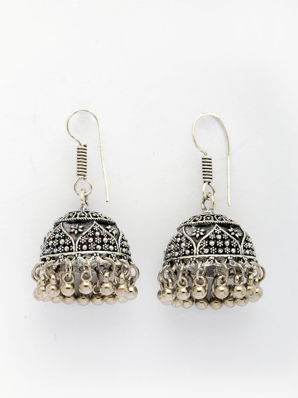 NVR Women German Silver Oxidized Floral Design Jhumka Earrings | Grab2Buy