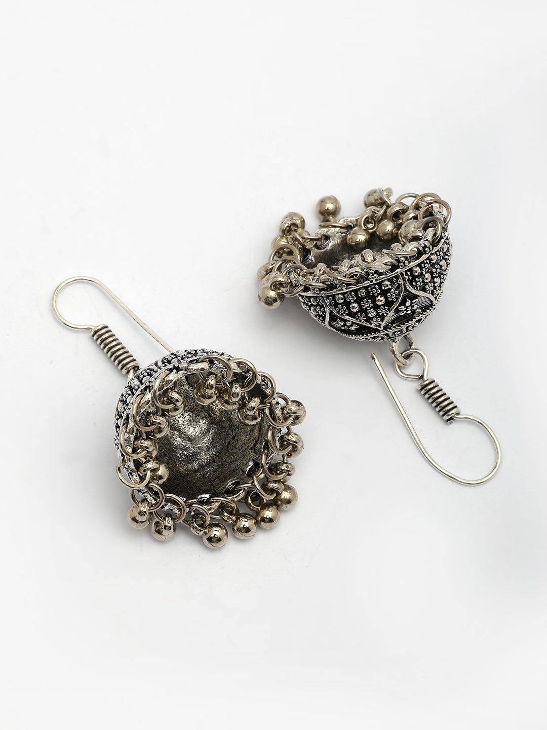 NVR Women German Silver Oxidized Floral Design Jhumka Earrings | Grab2Buy