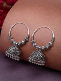 NVR Women's Silver Plated Oxidized Contemporary Jhumka Earrings | Grab2Buy