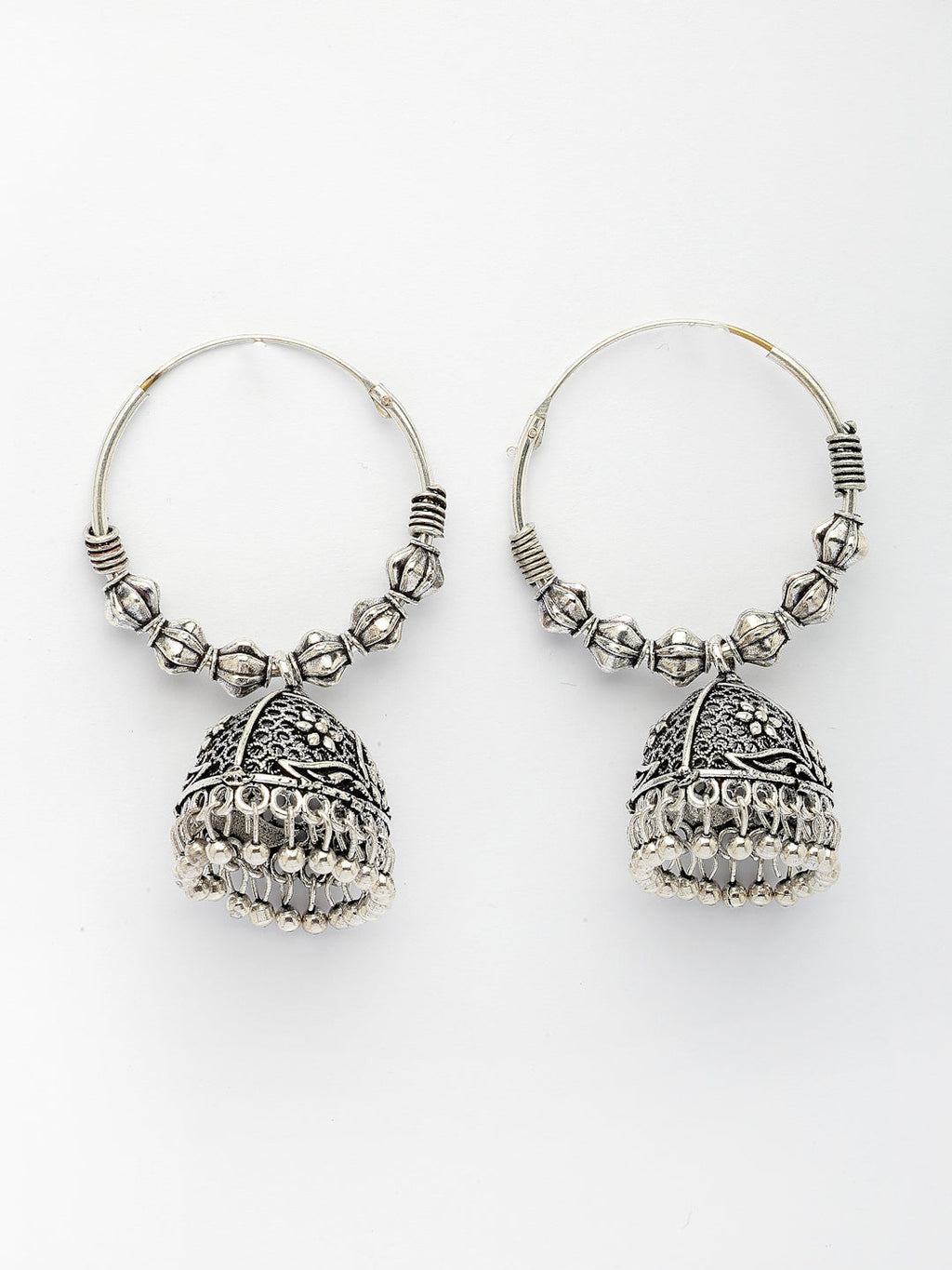 NVR Women's Silver Plated Oxidized Contemporary Jhumka Earrings | Grab2Buy