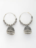 NVR Women's Silver Plated Oxidized Contemporary Jhumka Earrings | Grab2Buy
