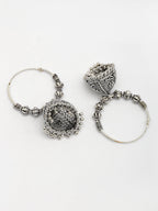 NVR Women's Silver Plated Oxidized Contemporary Jhumka Earrings | Grab2Buy