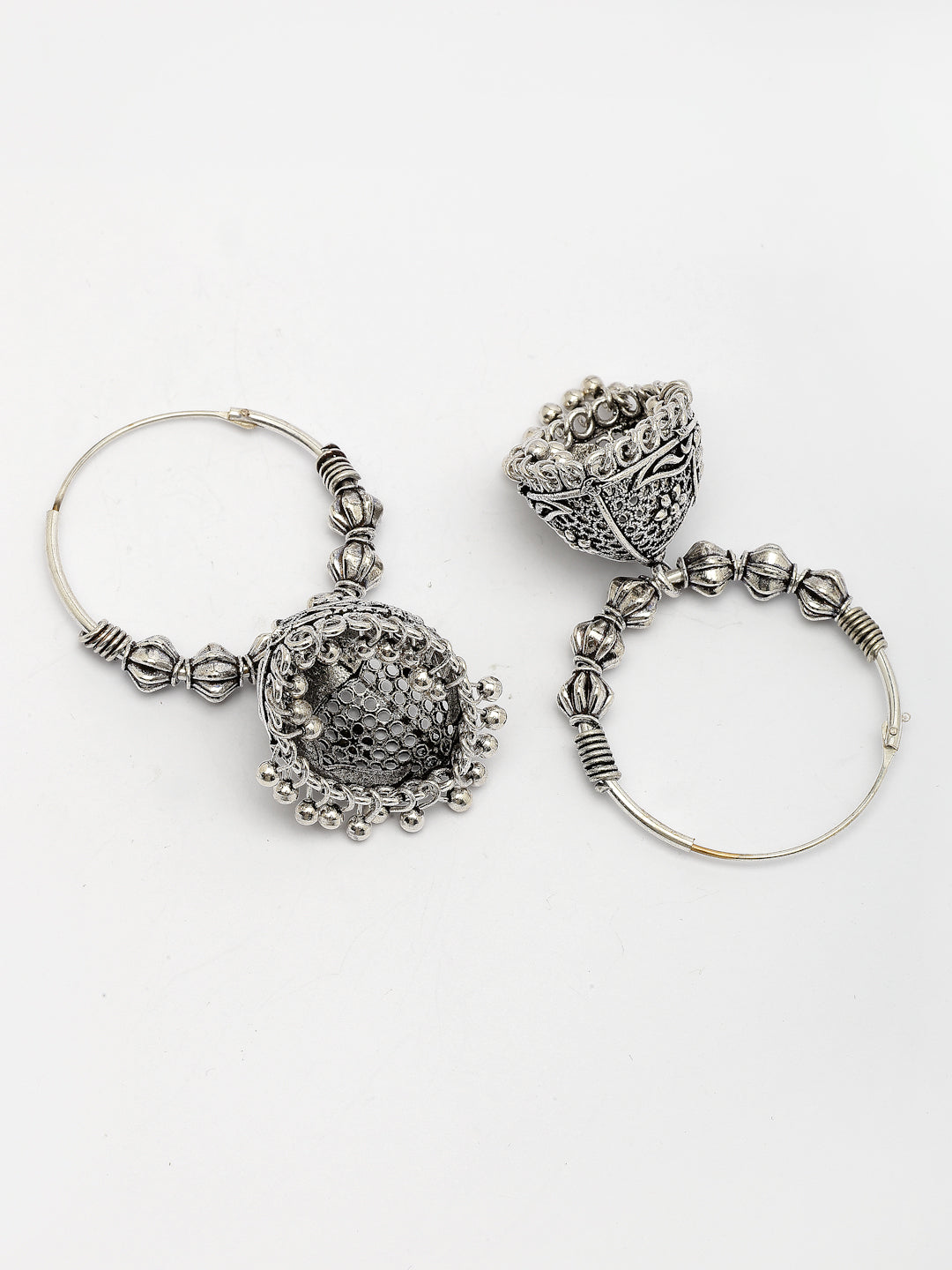 NVR Women's Silver Plated Oxidized Contemporary Jhumka Earrings | Grab2Buy