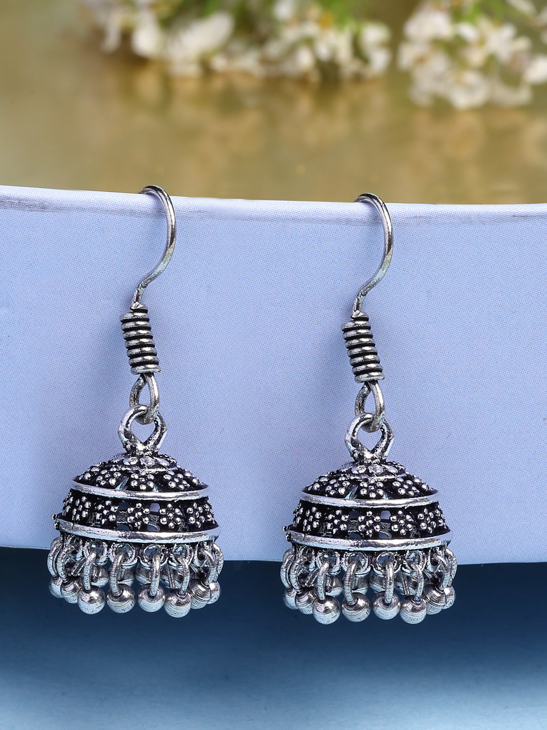 NVR Women Silver Plated Oxidized Traditional Jhumka Earrings | Grab2Buy
