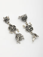 NVR Women Silver Toned Oxidized Floral Design Jhumka Earrings | Grab2Buy