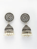 NVR Women's Oxidized Silver Plated White Artificial Beads Jhumka Earrings | Grab2Buy