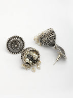 NVR Women's Oxidized Silver Plated White Artificial Beads Jhumka Earrings | Grab2Buy