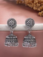 NVR Women Silver Plated Traditional Oxidized Jhumka Earrings | Grab2Buy