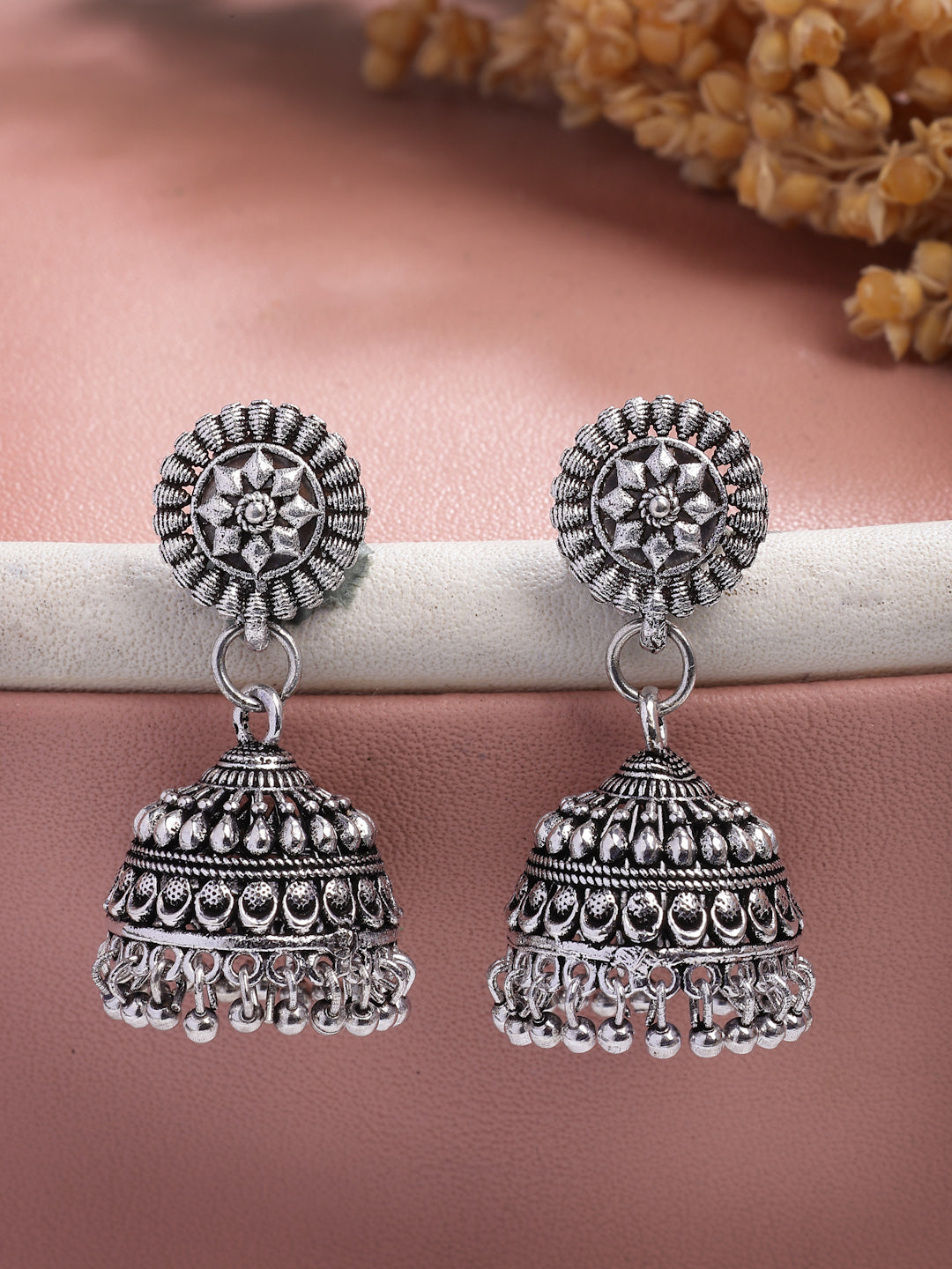 NVR Women Silver Plated Traditional Oxidized Jhumka Earrings | Grab2Buy