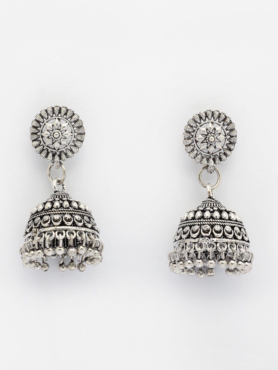 NVR Women Silver Plated Traditional Oxidized Jhumka Earrings | Grab2Buy