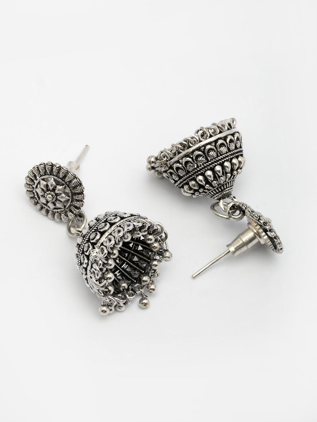 NVR Women Silver Plated Traditional Oxidized Jhumka Earrings | Grab2Buy