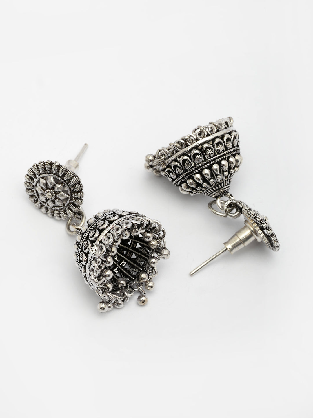 NVR Women Silver Plated Traditional Oxidized Jhumka Earrings | Grab2Buy