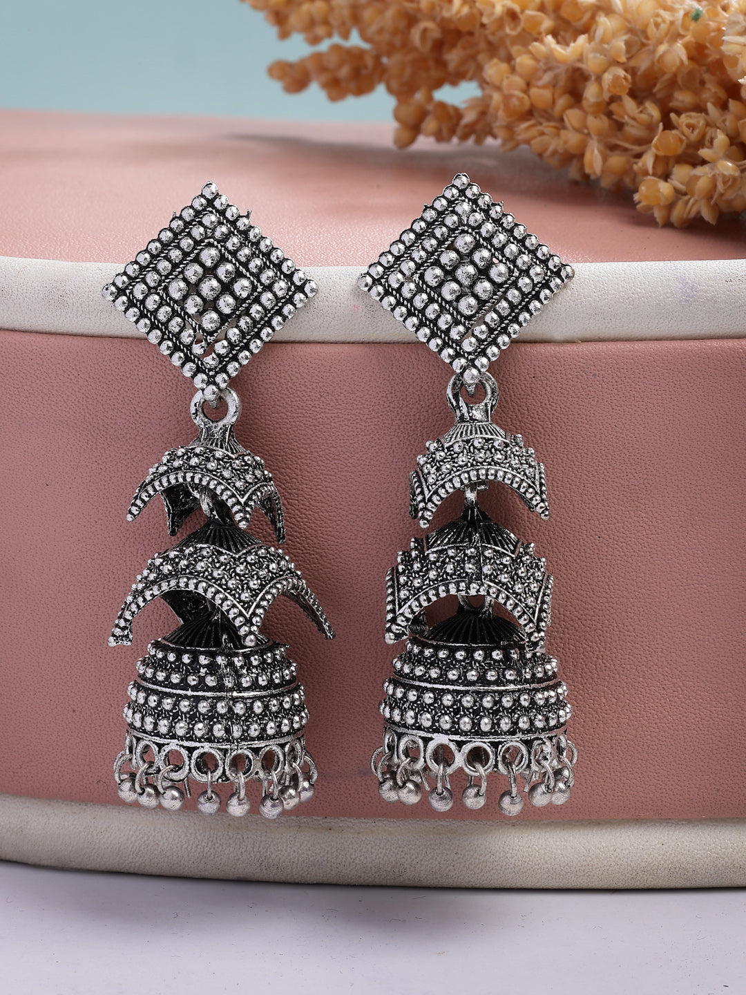 NVR Women's Traditional Oxidized Silver Plated Jhumka Earrings | Grab2Buy