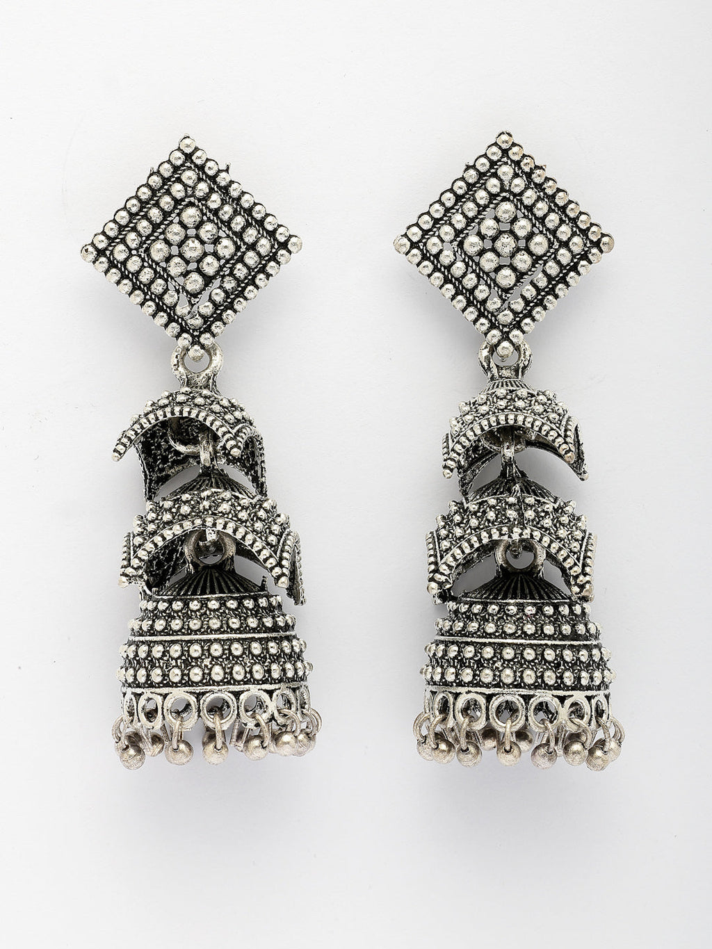 NVR Women's Traditional Oxidized Silver Plated Jhumka Earrings | Grab2Buy