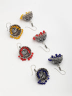 NVR Women's Pair of 3 Oxidized Silver Plated Multicolor Artificial Beads Jhumka Earrings | Grab2Buy