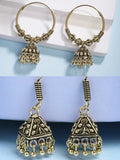 NVR Women's Set of 2 Traditional Gold-Polished Oxidized Jhumka Earrings | Grab2Buy